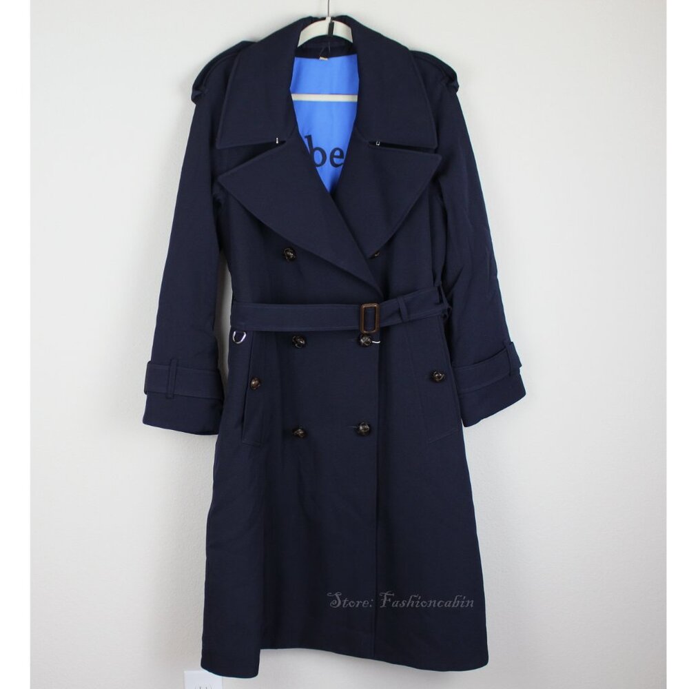 NWT Burberry Gemini Wool Trench Coat, US 12, Dark Blue Luxe Belted Iconic Style - Picture 5 of 16